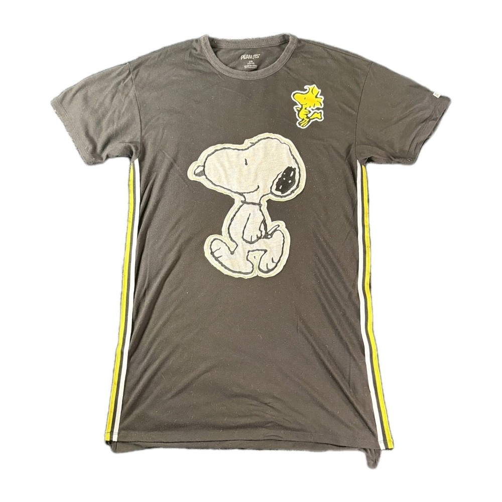 Peanuts Snoopy Woodstock Black Shirt Youth L 14 Striped Tee Graphic Cartoon